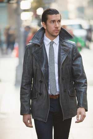 Vintage Leather Naval Officer's Coat Z21P019 - Cockpit USA Men