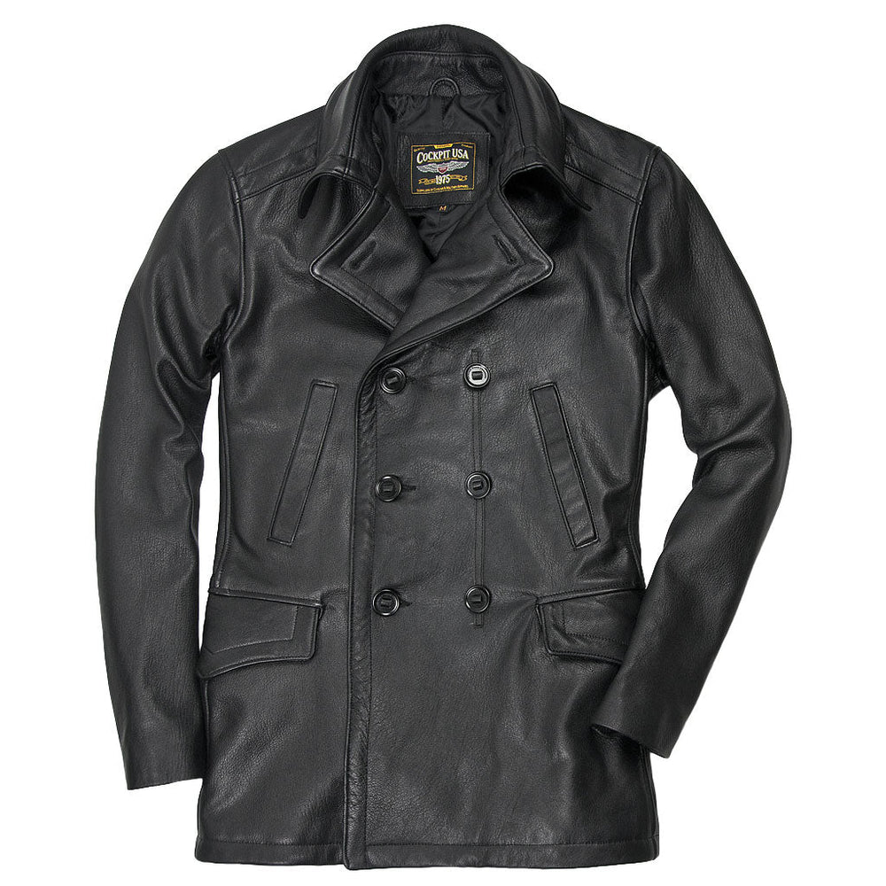 Vintage Leather Naval Officer's Coat Z21P019 - Cockpit USA Men