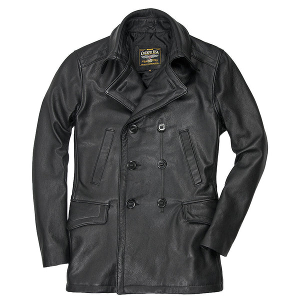 Vintage Leather Naval Officer's Coat Z21P019 - Cockpit USA Men