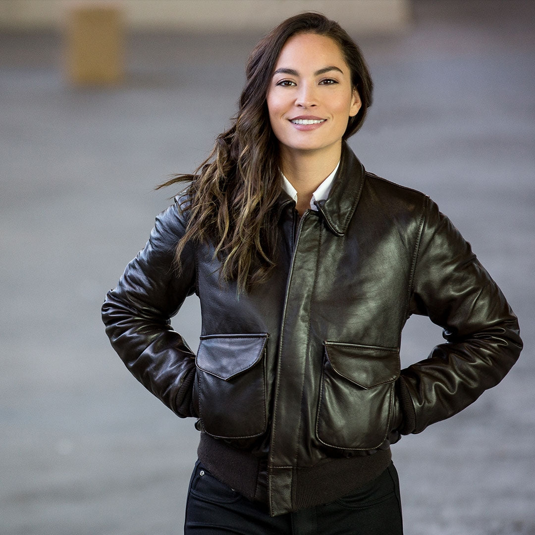Women's Flying Pilot Leather Jacket Women's Black 