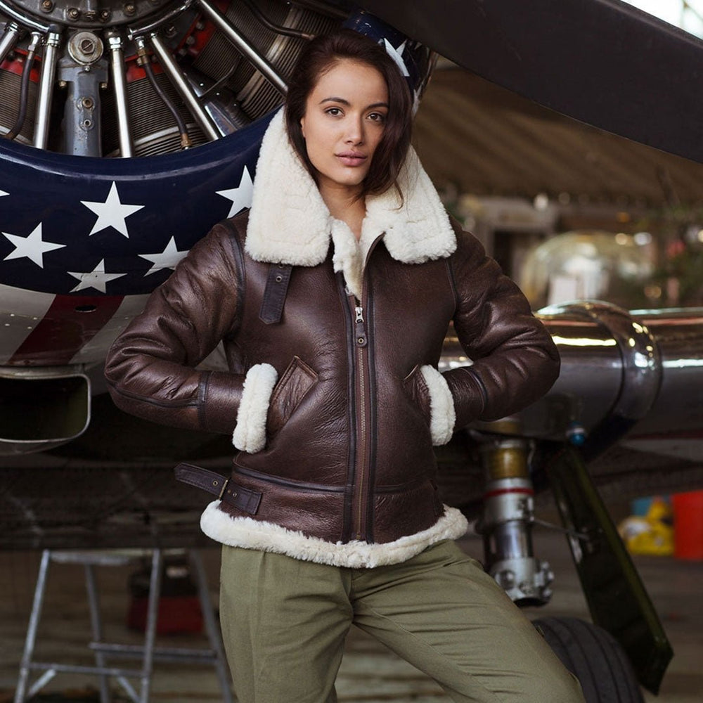 Women's B-3 Bomber Jacket in Brown W72N100 - Cockpit USA Women