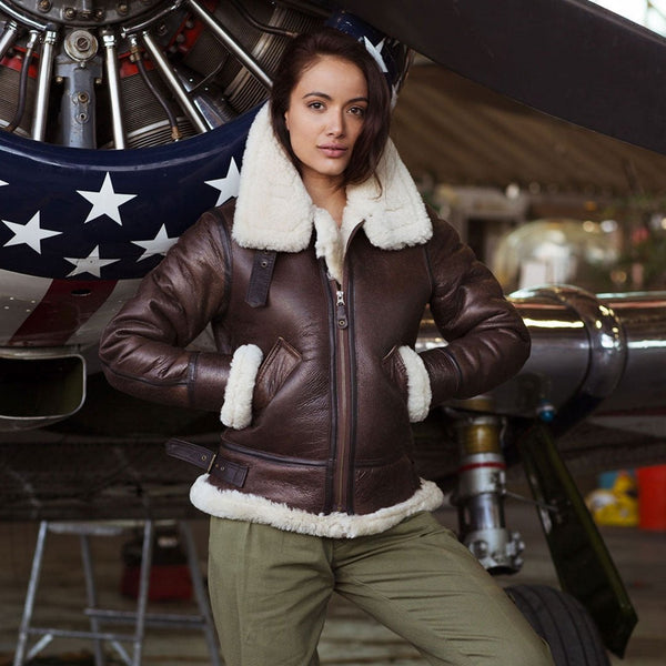 Women's B-3 Bomber Jacket in Brown W72N100 - Cockpit USA Women