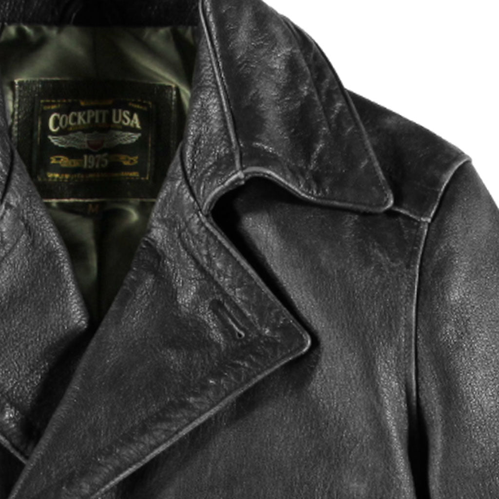 Vintage Leather Naval Officers Coat-Distressed Black