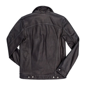 Calfskin Leather Jean Jacket-Black