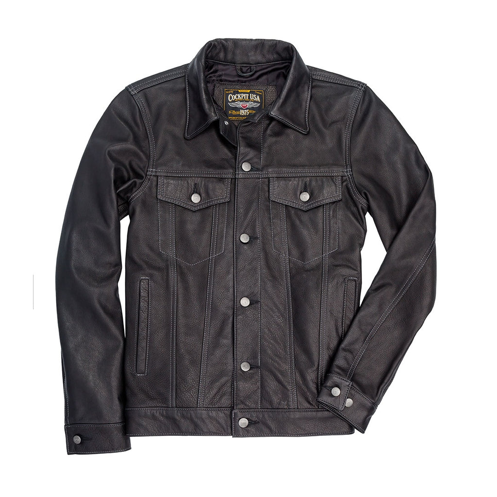 Calfskin Leather Jean Jacket