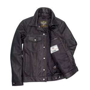 Calfskin Leather Jean Jacket-Black